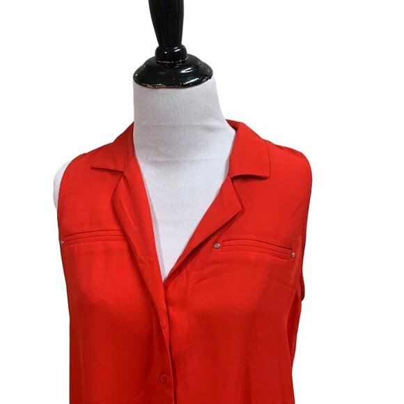 APT. 9 Women's S Small Button Down Top Sleeveless Collared Red 100% Polyester - Picture 2 of 5